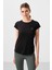 Siyah Sırt Pencereli Kısa Kol Standart Kalıp O Yaka Kadın T-Shirt - 97101 1