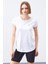 Beyaz Sırt Pencereli Kısa Kol Standart Kalıp O Yaka Kadın T-Shirt - 97101 1