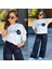 Kız Çocuk (Ayarlanabilir Bel) Sweat & Çiçek Nakışlı Kot Pantolon Takım 2610E 3