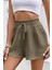 Kadın Cotton Müslin Tatil Ev Içi/dışı Kullanım Cepsiz Beli Bağcıklı Şort 4