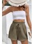 Kadın Cotton Müslin Tatil Ev Içi/dışı Kullanım Cepsiz Beli Bağcıklı Şort 5