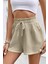 Kadın Cotton Müslin Tatil Ev Içi/dışı Kullanım Cepsiz Beli Bağcıklı Şort 4