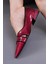 Bordo Baskılı Rugan 2 cm Topuk Sivri Burun Stiletto Topuklu Ayakkabı 1