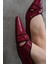 Bordo Baskılı Rugan 2 cm Topuk Sivri Burun Stiletto Topuklu Ayakkabı 2