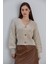 Kadın Balon Kol Örgü Desenli Crop Triko Hırka 2