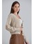 Kadın Balon Kol Örgü Desenli Crop Triko Hırka 4