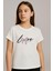 Kız Çocuk Tişört Sevgi Temalı Yazı Baskılı Simli 9-14 Yaş, Ekru 1