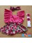 Kız Çocuk Pembe Ayçiçeği Salopet Bandana Beyaz Çorap Keçeli Set 1
