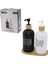 2li Set Cam Sıvı Sabunluk - Losyonluk 2X500MLBOYALI Cam=siyah-Beyaz Ahşap Bambu Altlık - Kapak (4887) 1
