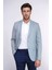 Açık Mavi Balıksırtı Desenli Gold Renk Metal Düğmeli Slim Fit Erkek Blazer Ceket - Wessi 1
