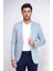 Açık Mavi Balıksırtı Desenli Gold Renk Metal Düğmeli Slim Fit Erkek Blazer Ceket - Wessi 5