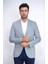 Açık Mavi Balıksırtı Desenli Gold Renk Metal Düğmeli Slim Fit Erkek Blazer Ceket - Wessi 6