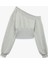 Asimetrik Yaka Omzu Açık Korse Detaylı Uzun Kollu Crop Sweatshirt 1