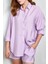 Lila Modal Kumaş Oversize Gömlek/şort Alt-Üst Takım 27376 4