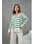 Kadın Benetton Yeşili Üstü Çizgili V Yakalı Alt-Üst Triko Takım 26051 6