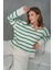 Kadın Benetton Yeşili Üstü Çizgili V Yakalı Alt-Üst Triko Takım 26051 8