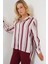 Çizgili Uzun Saten Gömlek 20291 - Bordo 3
