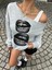 Kadın Gri Oversize Sweatshirt – Baskılı Dudak Desenli, Sokak Stili, Rahat Kesim 2