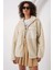 55446 Fermuarlı Oversize Peluş Ceket Mont - Krem 1