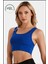 Kadın Mavi Spor Büstiyer Crop Halter Yaka Pedli Toparlayıcı Likralı Dalgıç Havuz Denize Uygun 1