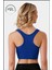 Kadın Mavi Spor Büstiyer Crop Halter Yaka Pedli Toparlayıcı Likralı Dalgıç Havuz Denize Uygun 2