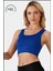 Kadın Mavi Spor Büstiyer Crop Halter Yaka Pedli Toparlayıcı Likralı Dalgıç Havuz Denize Uygun 5