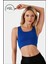 Kadın Mavi Spor Büstiyer Crop Halter Yaka Pedli Toparlayıcı Likralı Dalgıç Havuz Denize Uygun 6