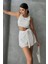 Beyaz Keten Bağlama Detaylı Yüksek Bel Slim Günlük Fermuarlı Şık Trend Yazlık Mini Şort Etek 3
