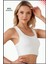 Kadın Ekru Spor Büstiyer Crop Halter Yaka Pedli Toparlayıcı Likralı Dalgıç Havuz Deniz Uygun 1