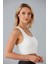 Kadın Ekru Spor Büstiyer Crop Halter Yaka Pedli Toparlayıcı Likralı Dalgıç Havuz Deniz Uygun 6