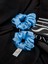 2'li Lüks Kadın Saten Toka - Mavi Inci - Lastik Model Scrunchie - Anne Kız Kombini 1