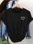 Kalp Minimal Baskılı Kadın Pamuk T-Shirt 1