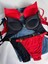 Beyaz Gelincik Underwear Gold Night Kadın Siyah Kırmızı Beyaz Taşlı Çizgili V Model Destekli Balenli Sütyen Takım Beşli Kutulu Paket 4