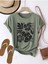 Siyah Çiçek Portre Tasarım Baskılı Kadın Haki T-Shirt 1