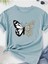 Kelebek & Papatya Baskılı Kadın Pamuk T-Shirt 1