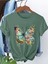 Renkli Kelebek & Çiçek Baskılı Kadın Pamuk T-Shirt 1
