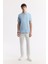 Erkek Açık Mavi Kıvrılmaz Polo Yaka %100 Pamuk Basic Regular Fit T-Shirt B001032 3