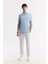 Erkek Açık Mavi Kıvrılmaz Polo Yaka %100 Pamuk Basic Regular Fit T-Shirt B001032 5