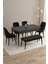 Mazaka Siyah Mermer 80X132 Açılabilir Mdf Masa Yemek Odası Takımı, Mutfak Takımı 4 Sandalye 1 Bench 1