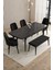 Mazaka Siyah Mermer 80X132 Açılabilir Mdf Masa Yemek Odası Takımı, Mutfak Takımı 4 Sandalye 1 Bench 2