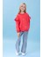 Kız Çocuk Fırfır Detaylı Çiçek Işlemeli Şardonlu Oversize Sweatshirt - Nar Çiçeği 1