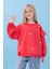 Kız Çocuk Fırfır Detaylı Çiçek Işlemeli Şardonlu Oversize Sweatshirt - Nar Çiçeği 5