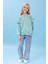 Kız Çocuk Fırfır Detaylı Çiçek Işlemeli Şardonlu Oversize Sweatshirt - Çağla 1