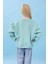 Kız Çocuk Fırfır Detaylı Çiçek Işlemeli Şardonlu Oversize Sweatshirt - Çağla 3