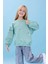 Kız Çocuk Fırfır Detaylı Çiçek Işlemeli Şardonlu Oversize Sweatshirt - Çağla 5