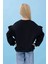 Kız Çocuk Fırfır Detaylı Çiçek Işlemeli Şardonlu Oversize Sweatshirt - Siyah 2