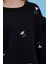 Kız Çocuk Fırfır Detaylı Çiçek Işlemeli Şardonlu Oversize Sweatshirt - Siyah 3