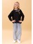 Kız Çocuk Zürafa Nakışlı Mevsimlik Oversize Sweatshirt – Siyah 1