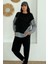 Kadın Mavi Beyaz Çizgili Modern Tasarım Uzun Kollu Gömlek Detaylı Sweatshirt Modal Takım 1