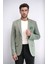 Haki Yeşil Kendinden Desenli Örme Altın Renk Metal Düğmeli Slim Fit Erkek Blazer Ceket - Wessi 6